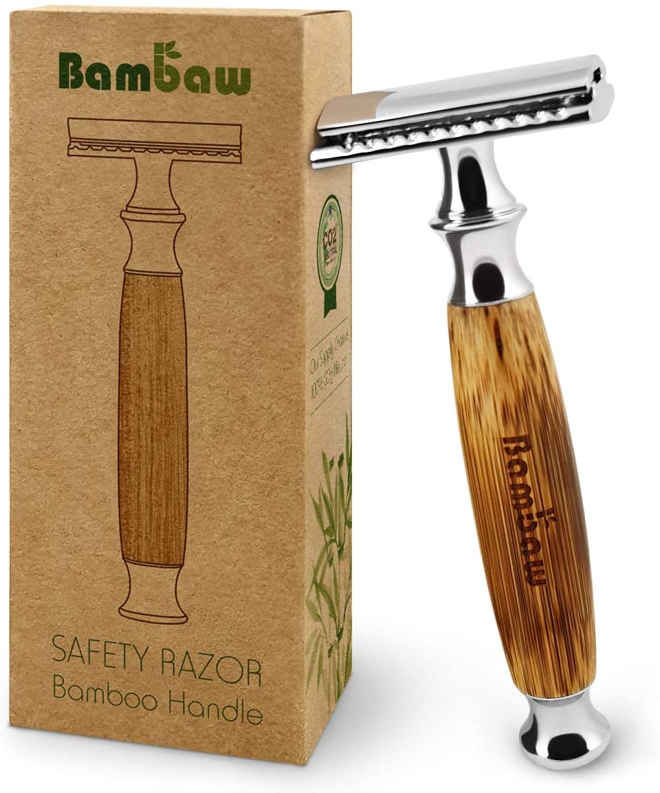 Double Edge Safety Razor with Long Natural Bamboo Handle 