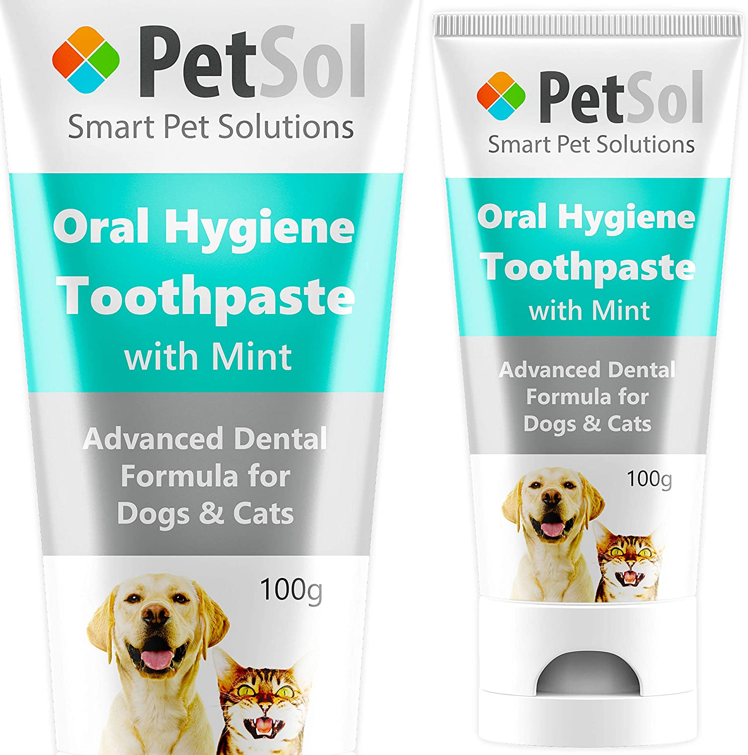 PetSol Toothpaste For Dogs & Cats (100g) Improve Gum, Tooth Health & Oral Hygiene. Freshen Dog Breath Remove & Reduce Plaque. Fresh Breath Dental Care Teeth Cleaning Tartar & Plaque Remover (Mint)