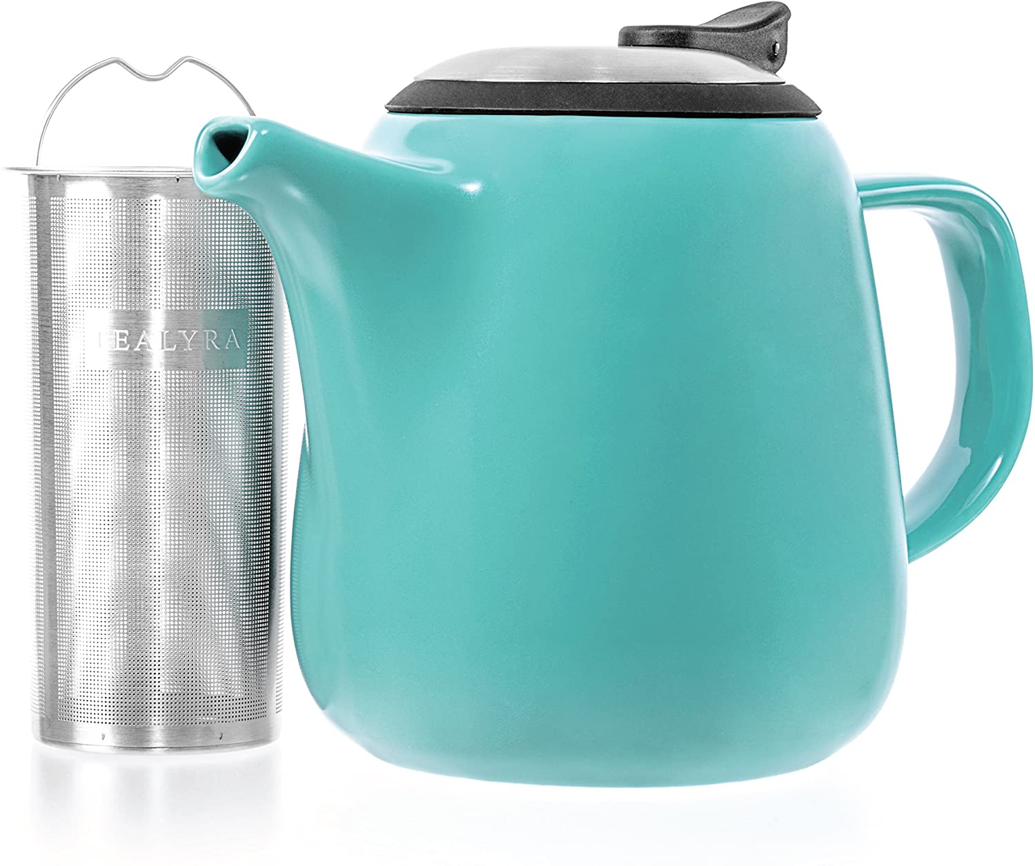 Tealyra - Daze Ceramic Teapot Turquoise - 800ml (2-3 Cups) - Small Stylish Ceramic Teapot with Stainless Steel Lid - Extra-Fine Infuser to Brew Loose Leaf Tea