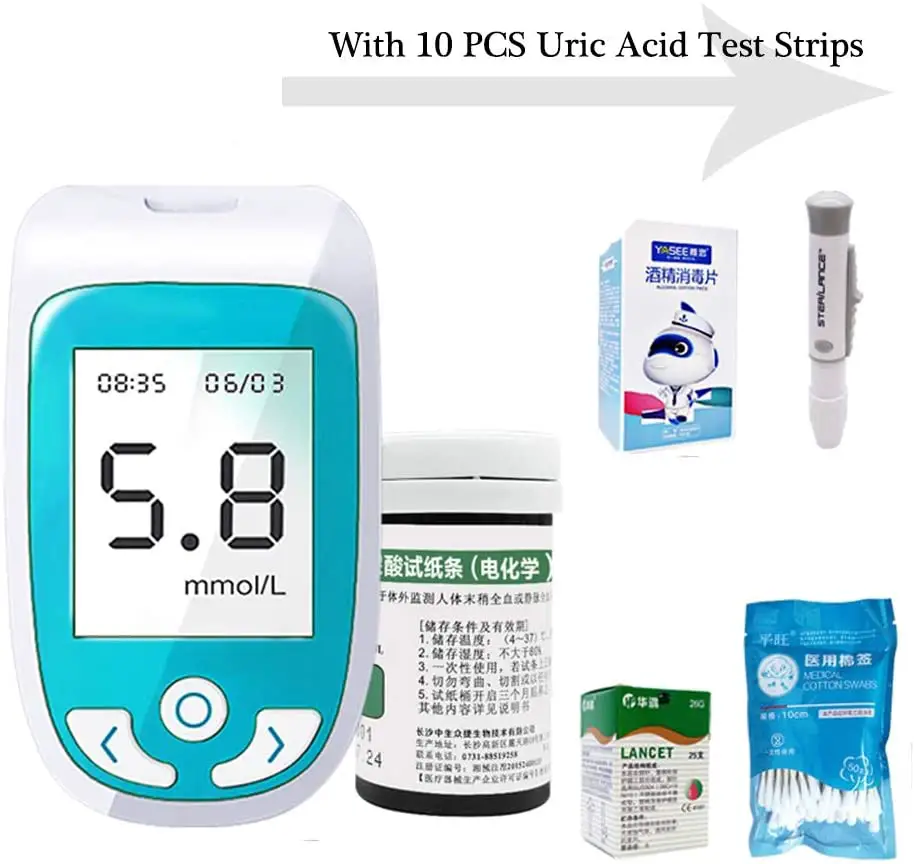  Vopee 3 in 1 Test Meter,for Cholesterol,Blood Glucose And Uric Acid Test with Large LCD Screen Included 10 PCS Uric Acid Test Strips (Color : 3 in 1 Test Meter)