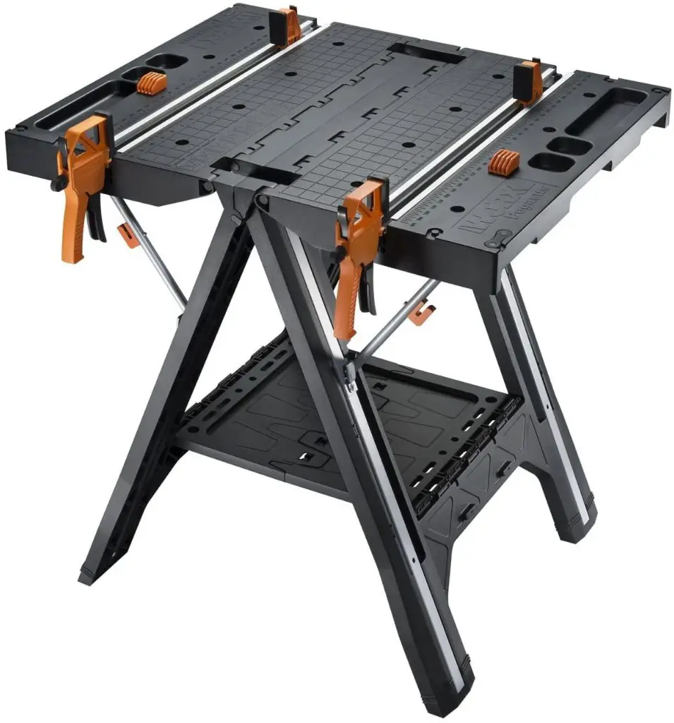 WORX WX051 Pegasus Multifunction Work Table and Sawhorse with Quick Clamps and Holding Pegs, Black