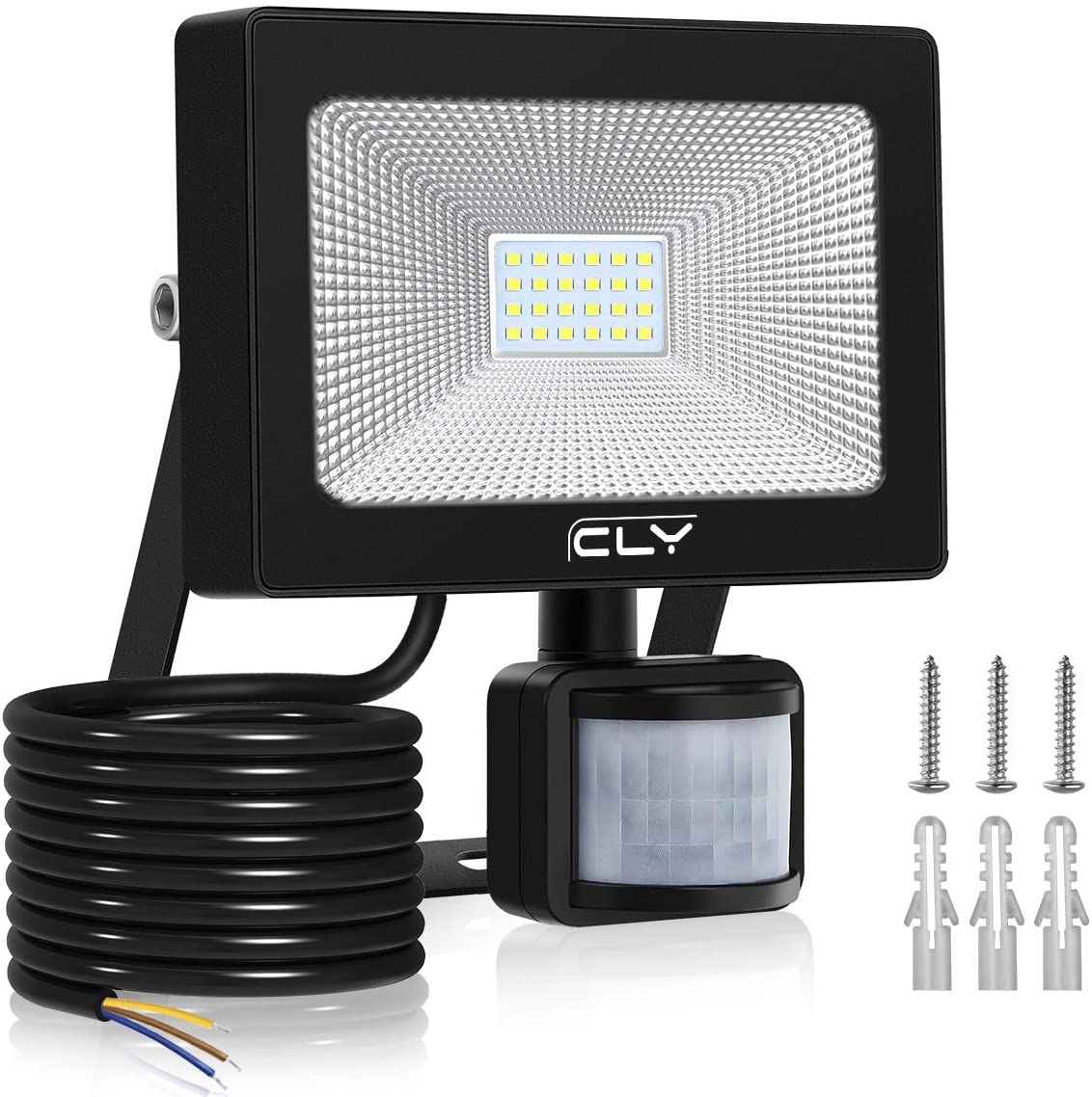 CLY LED Floodlight, 20W Security Lights with PIR Sensor, 2000 Lumen IP66 Waterproof Motion Sensor Light Outdoor, 6500K Daylight White Outdoor Wall Lights LED Spotlight【Upgraded】