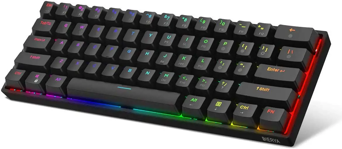 DIERYA DK61E 60% Mechanical Gaming Keyboard, RGB Backlit Wired PBT Keycap Waterproof Type-C Hot Swappable Compact 61 Keys Computer Keyboard with Full Keys Programmable (Gateron Optical Red Switch)