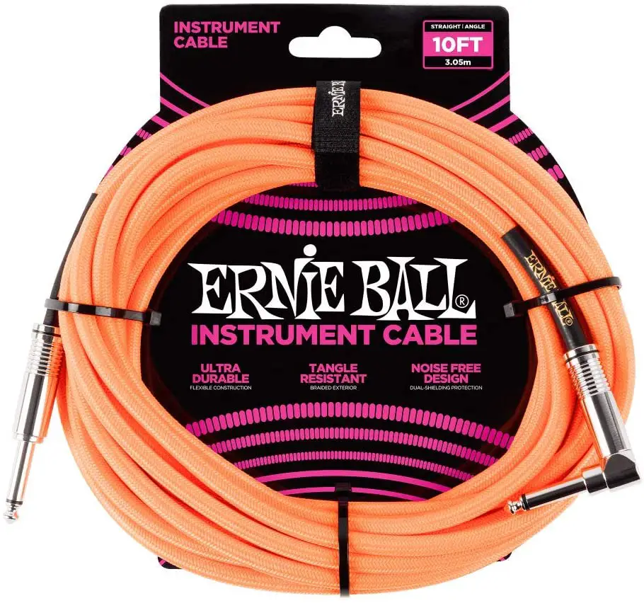 Ernie Ball 10' Braided Straight / Angle Instrument Cable - Neon Orange
