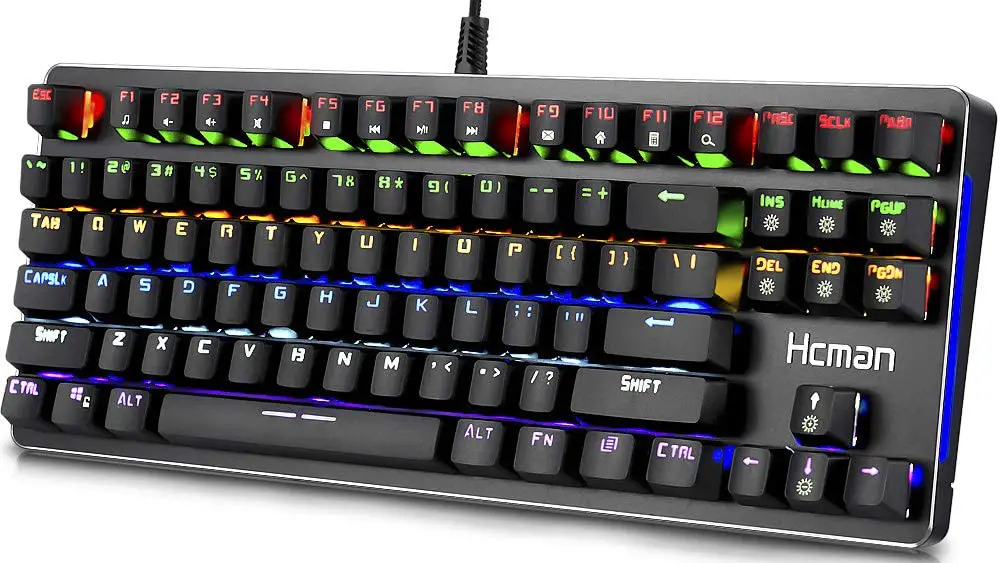 Hcman Mechanical Keyboard 87 Key Compact Gaming Keyboard,21 LED Backlit Modes, Blue Switches USB Wired Keyboard - Black