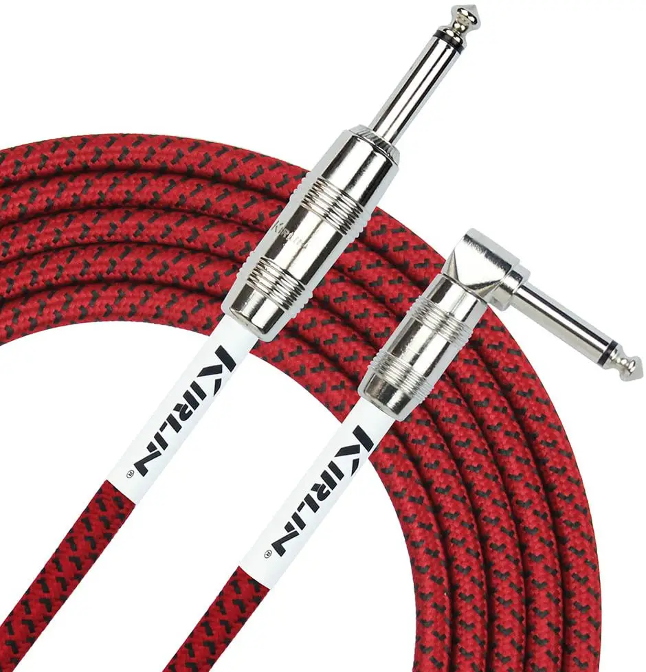 Kirlin IWC202PNRD-10FT Fabric Straight-Angled Instrument Cable Guitar Lead, Red, 10 ft