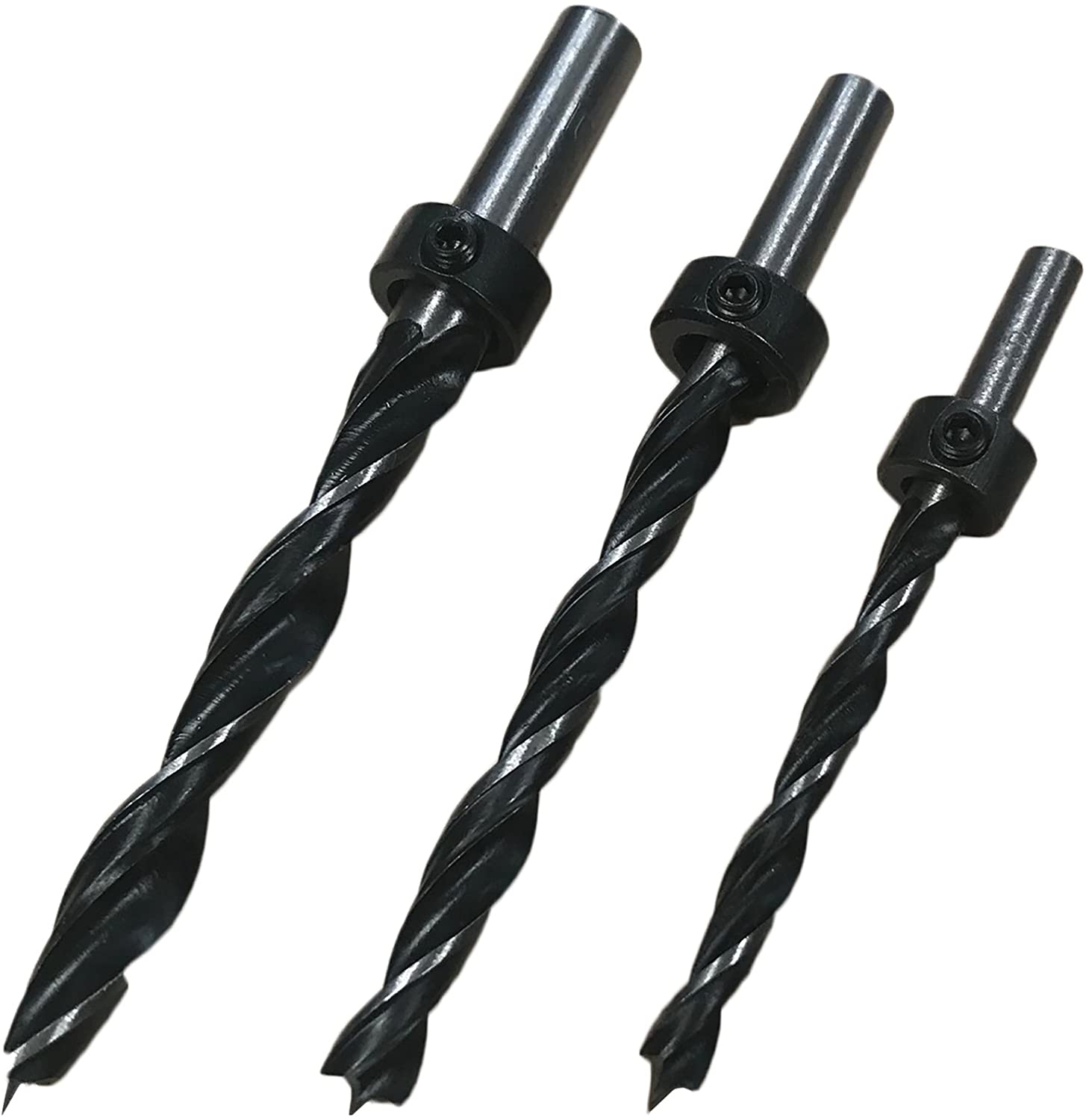 LUPA 3 Piece Drill Bit Set with Depth Collars 6 8 10mm Holes Brad Point Tips Dowel Kit for Timbers and Man-Made Woods (3pc Drill Bits) 