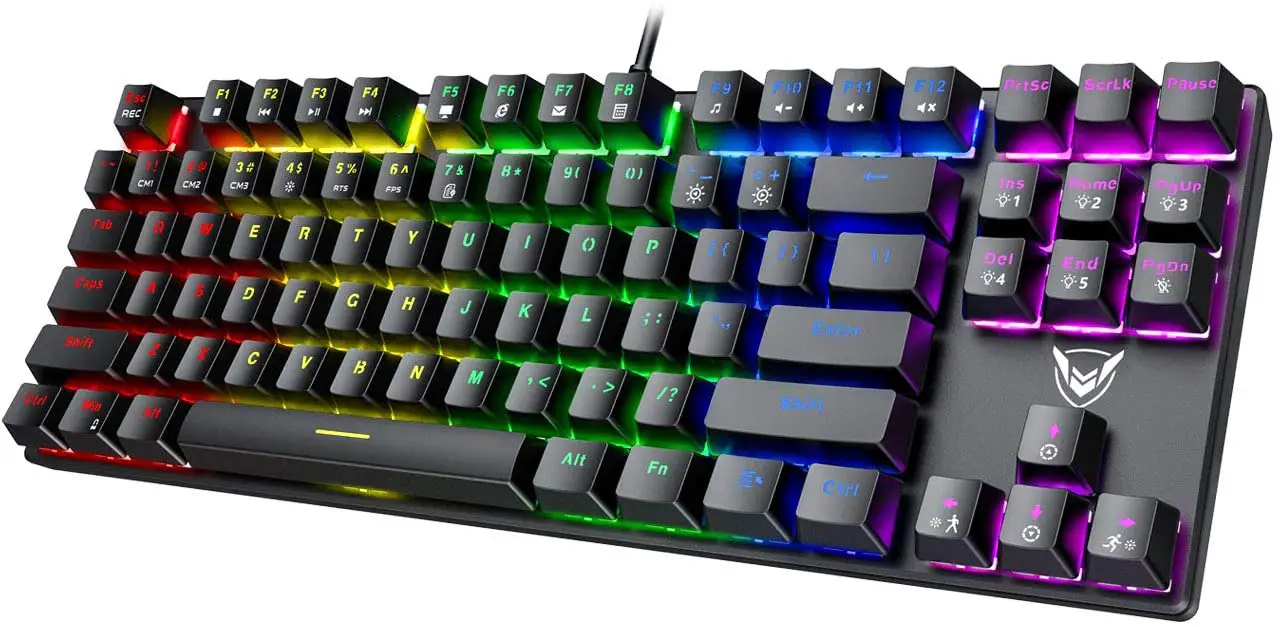 Mechanical Gaming Keyboard, PICTEK Blue Switch Mechanical Keyboard Wired with 87 Keys Full Anti-ghosting, Customizable LED Backlit Ideal for Gamer, Typist etc. - US Layout