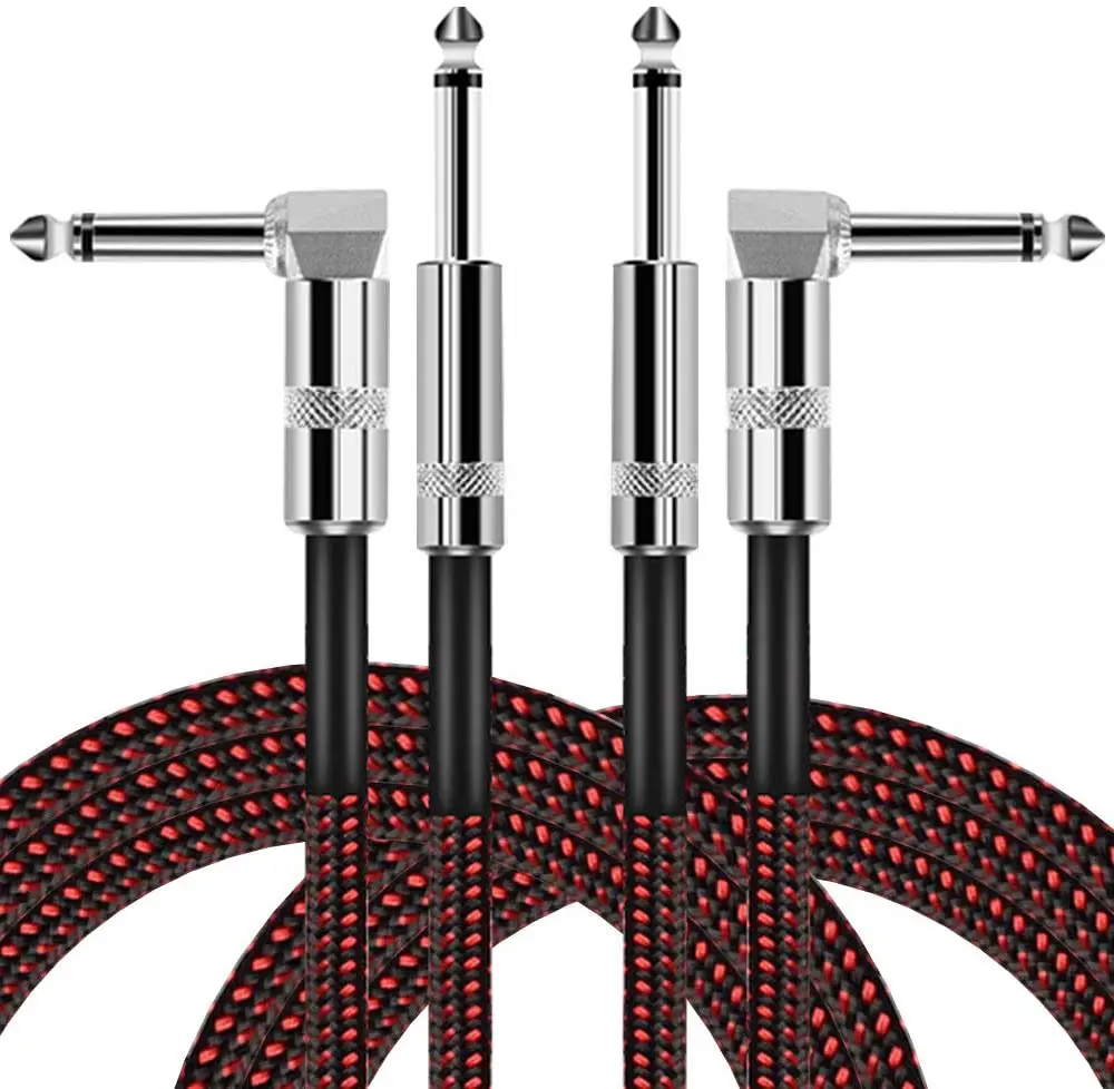 OTraki 10ft Guitar Cable 6.35mm 1/4" 2 Pack Noiseless Instrument Cables L Shaped 90 Degrees Jack Straight to Right Angle 3 Meter Instrument Lead with Tweed Woven for Electric or Acoustic Guitar