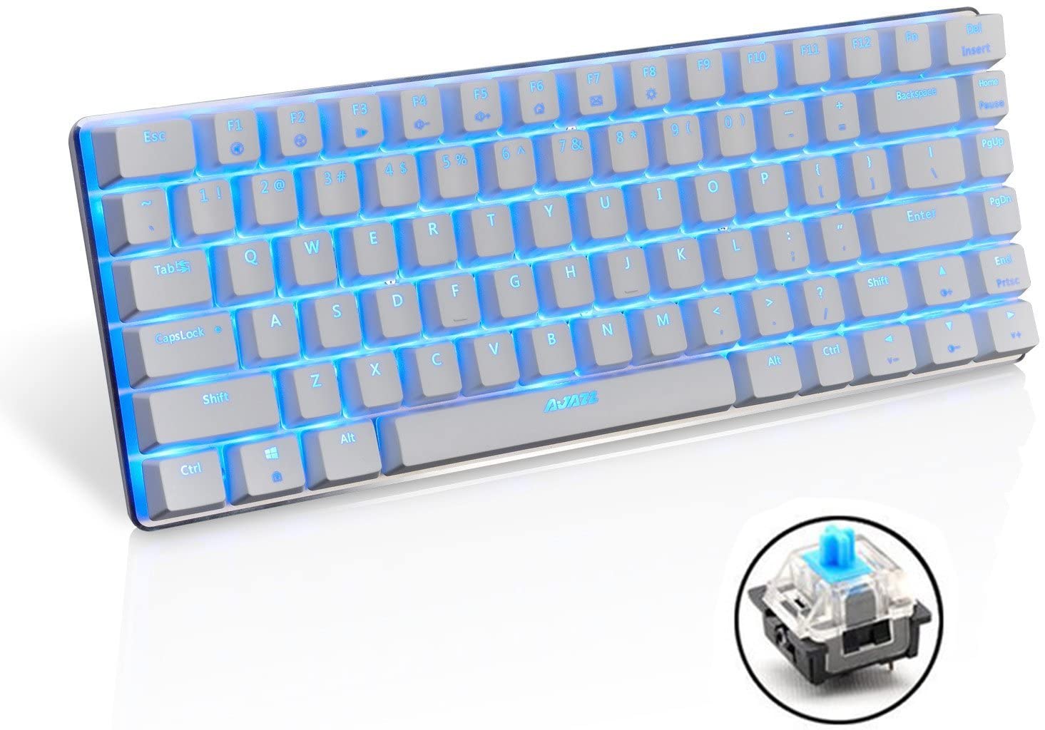UrChoiceLtd® Ajazz Geek AK33 Backlit Usb Wired Gaming Mechanical Keyboard Blue Black Switches for Office, Typists and Play Games (Blue Switch, White)