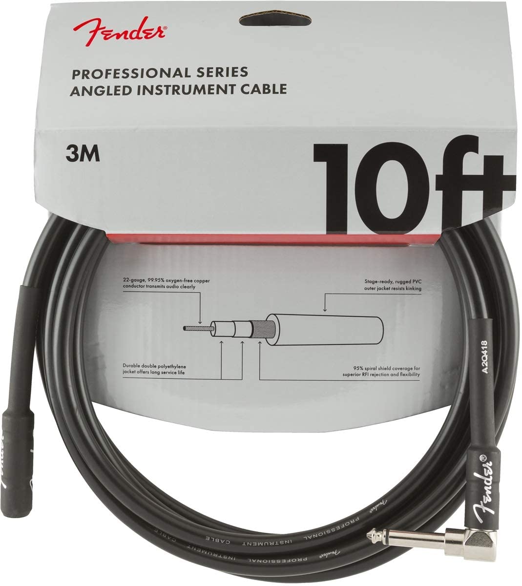 Fender Professional Series Instrument Cable - 10 ft - STR/ANG - black
