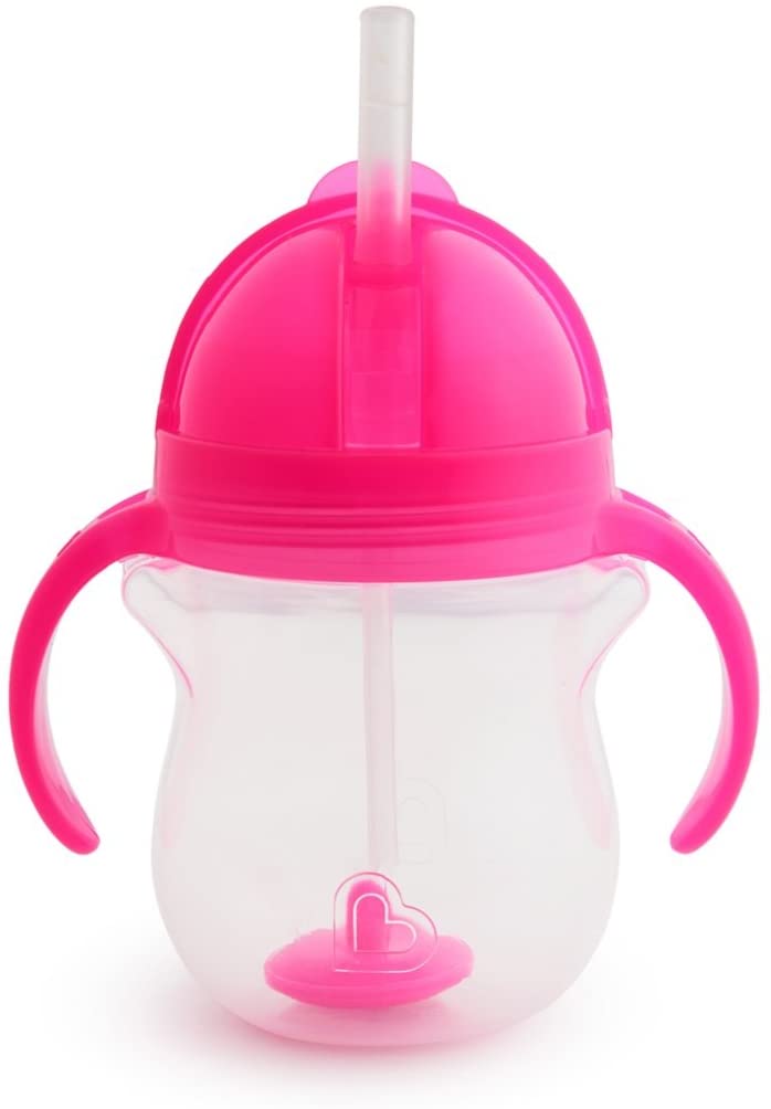 Munchkin Click Lock Tip and Sip Weighted Flexi Straw Trainer Cup (7 oz/207 ml, Pink)