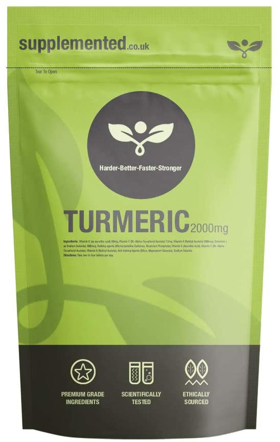 Turmeric 2000mg 180 Tablets UK Made Supplement Letterbox Friendly 